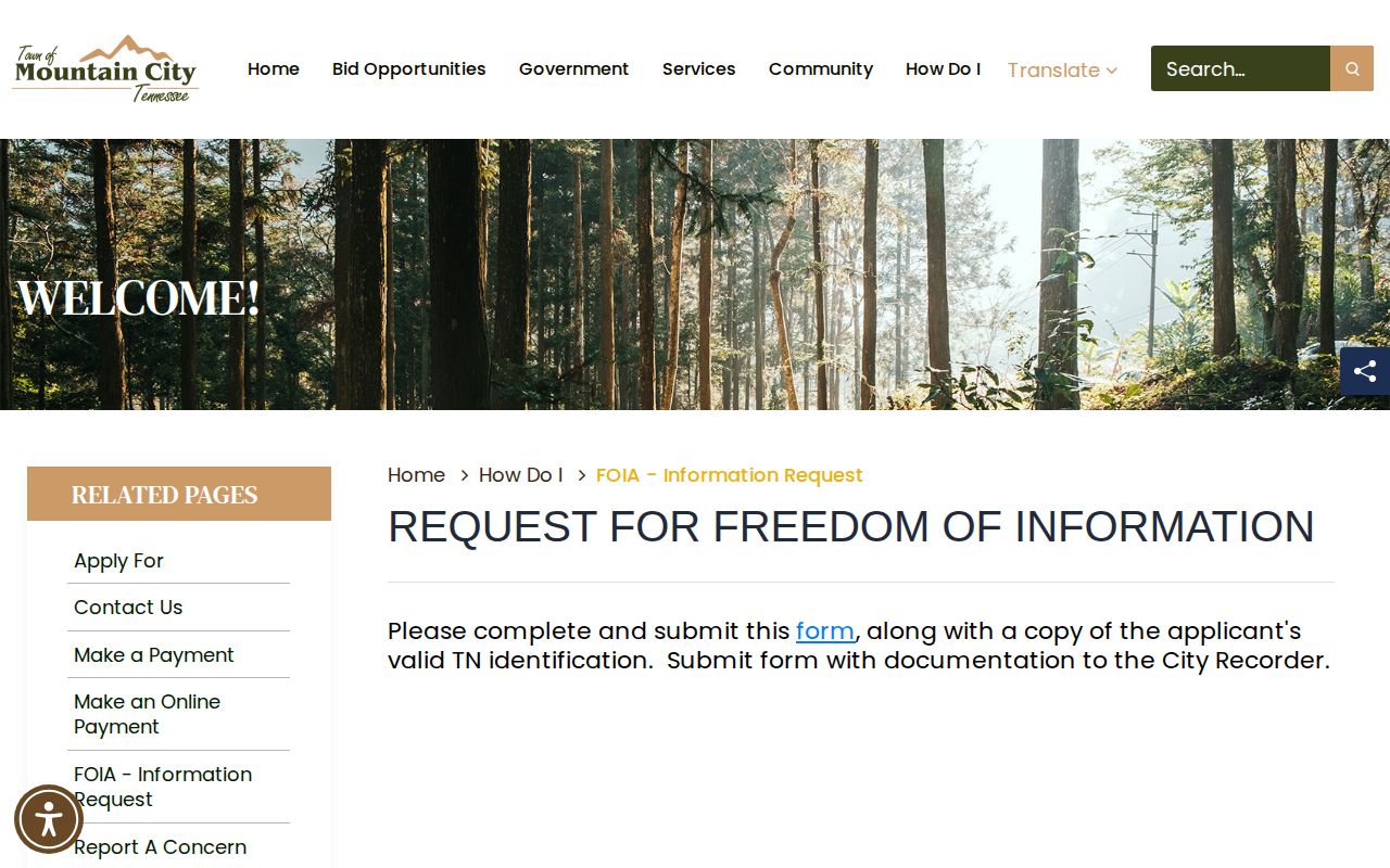 Mountain City arrest records FOIA instructions