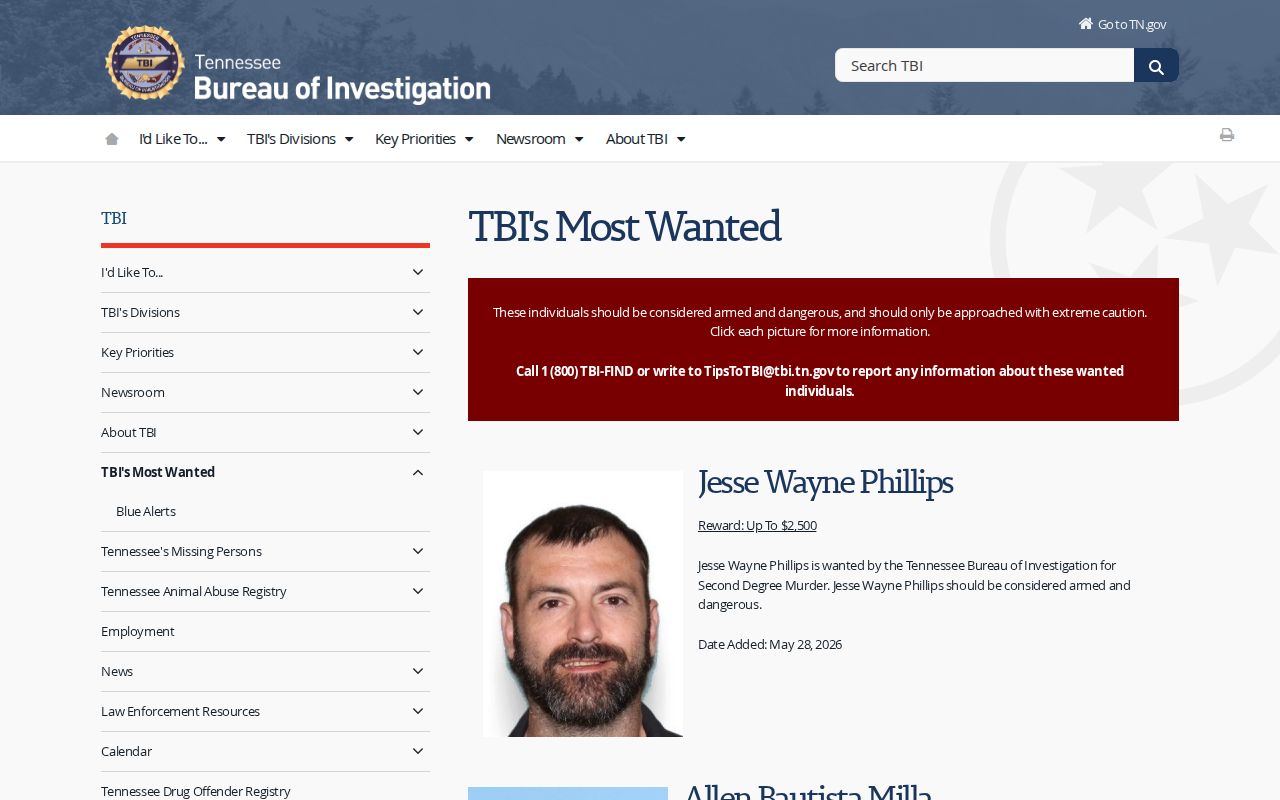 Tennessee statewide wanted resource for Johnson County