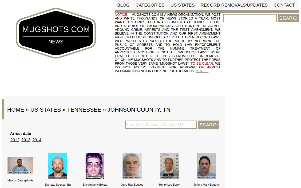 Unofficial historical Johnson County arrest page